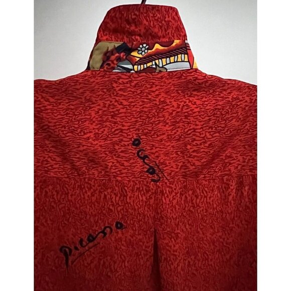 Pablo Picasso Vintage 80s Pop Art Print Red Button Front Camp Shirt XL Pocket - Picture 6 of 9